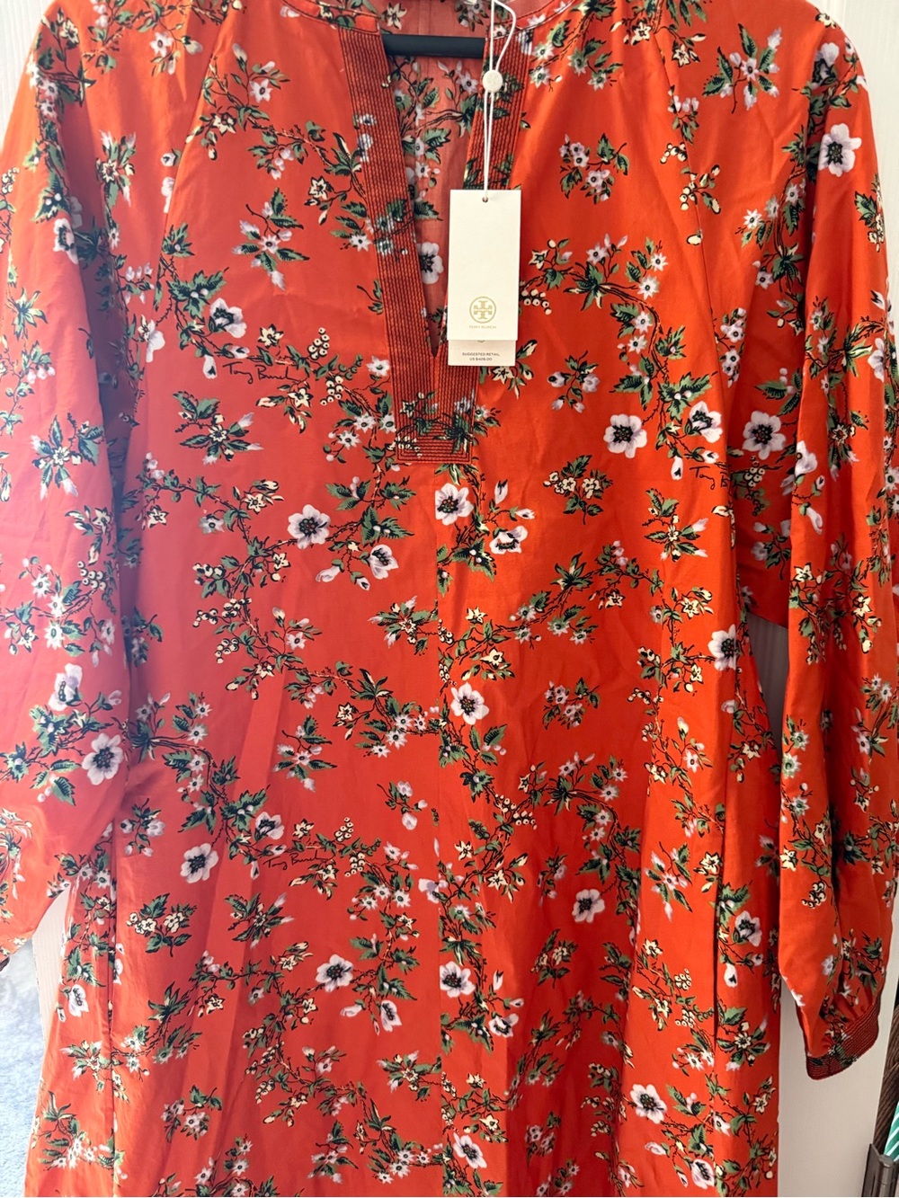 Tory Burch  Orange printed tie- Sleeve tunic dress ( no including the self-belt🦋 - Picture 3 of 8